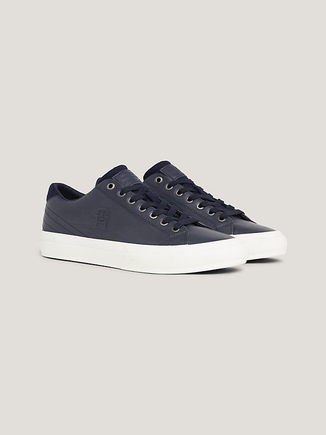 blue premium leather logo trainers for men tommy hilfiger