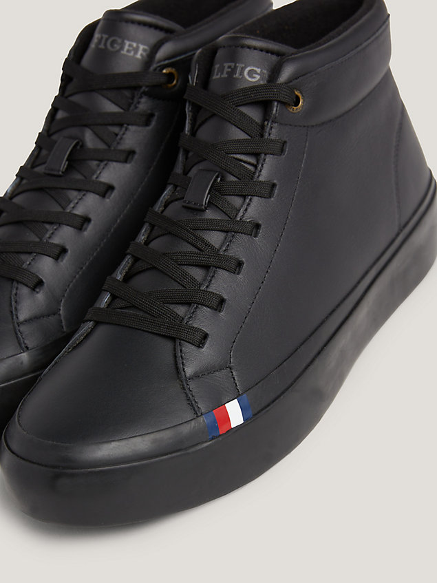 black th modern leather mid-top trainers for men tommy hilfiger