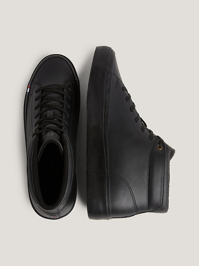 black th modern leather mid-top trainers for men tommy hilfiger