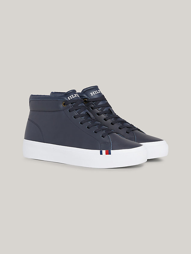 blue th modern leather mid-top trainers for men tommy hilfiger