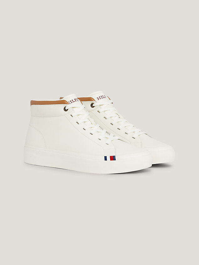 white th modern leather mid-top trainers for men tommy hilfiger