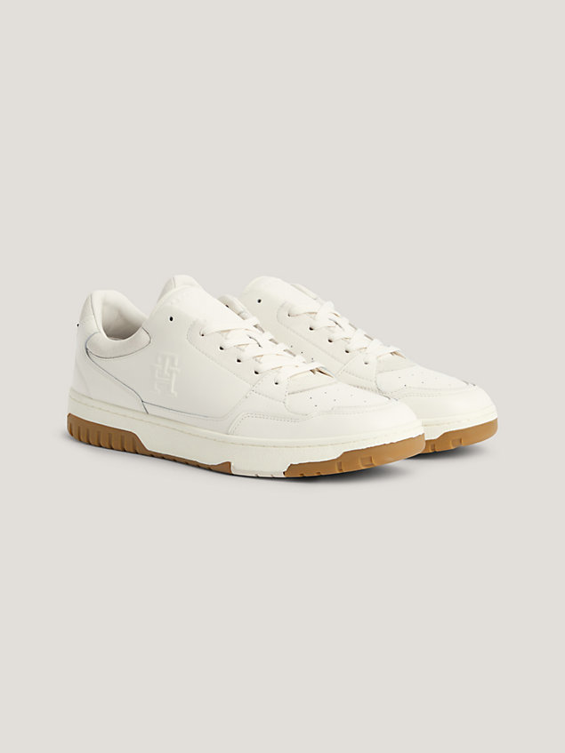white th monogram nubuck leather basketball trainers for men tommy hilfiger