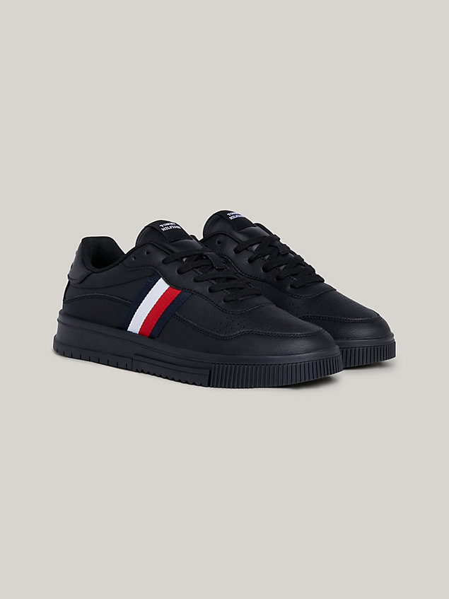 black signature tape lace-up cupsole trainers for men tommy hilfiger