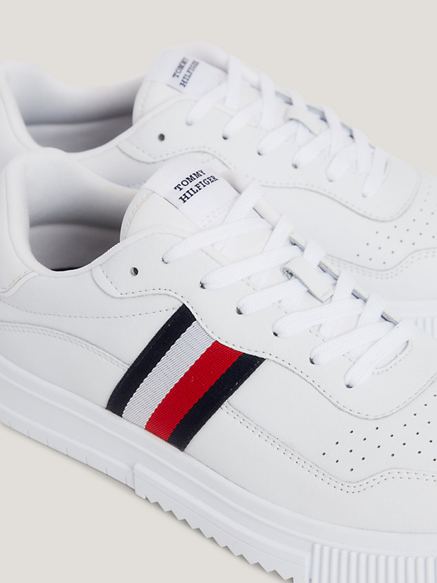 white signature tape lace-up cupsole trainers for men tommy hilfiger