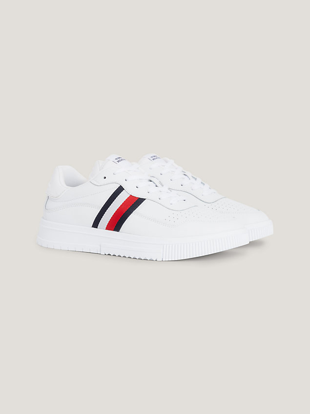 white signature tape lace-up cupsole trainers for men tommy hilfiger