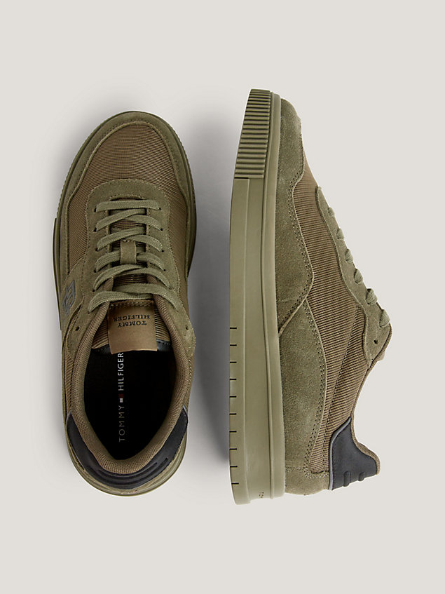khaki leather lace-up cupsole trainers for men tommy hilfiger