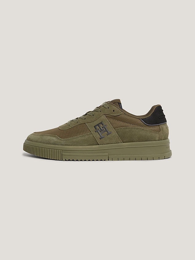 khaki leather lace-up cupsole trainers for men tommy hilfiger