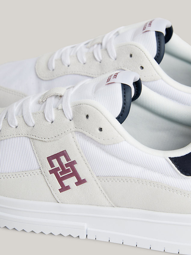 white leather lace-up cupsole trainers for men tommy hilfiger