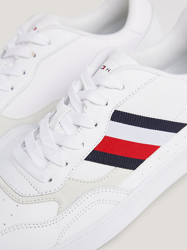 white retro signature tape leather cupsole trainers for men tommy hilfiger