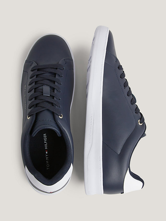 blue contrast heel leather cupsole trainers for men tommy hilfiger