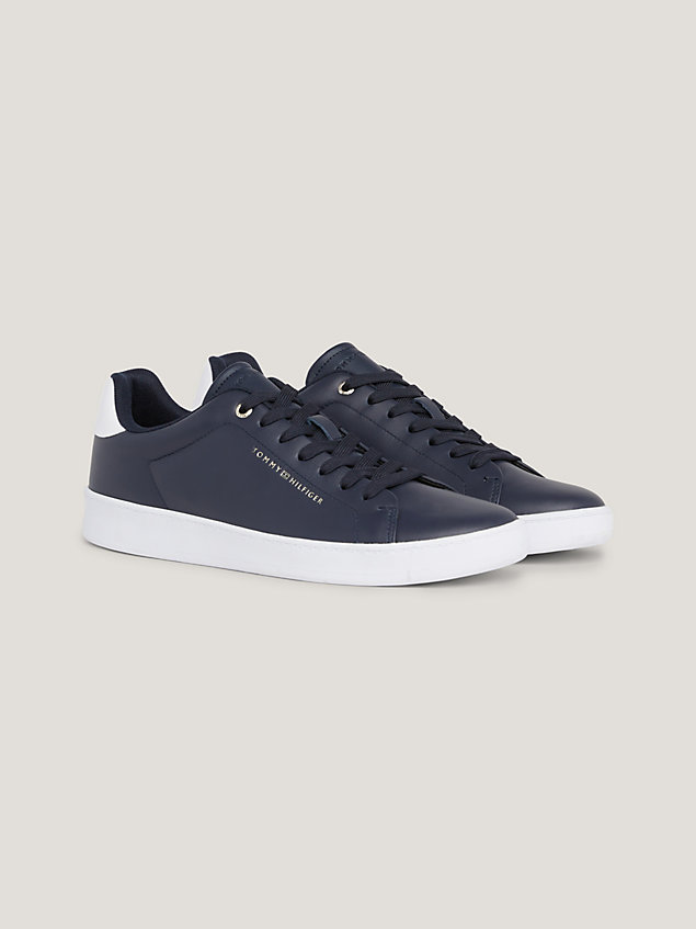 blue contrast heel leather cupsole trainers for men tommy hilfiger