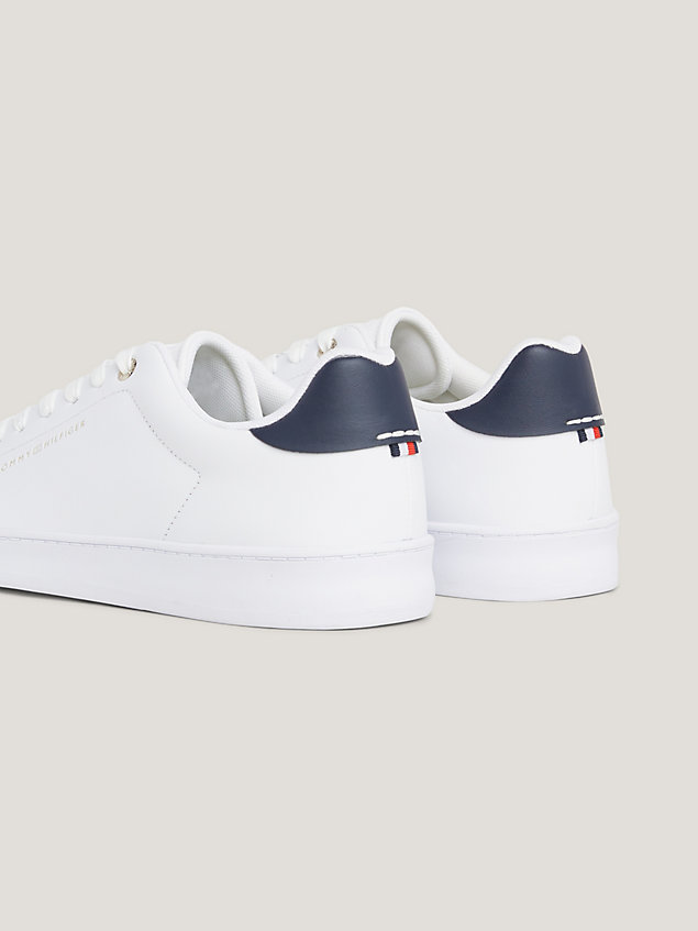 white contrast heel leather cupsole trainers for men tommy hilfiger