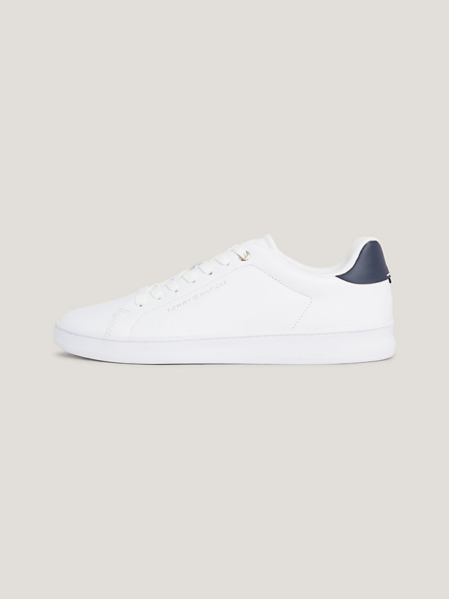 white contrast heel leather cupsole trainers for men tommy hilfiger