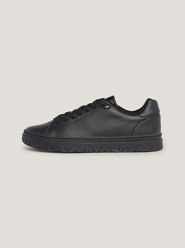 black leather th monogram cupsole trainers for men tommy hilfiger