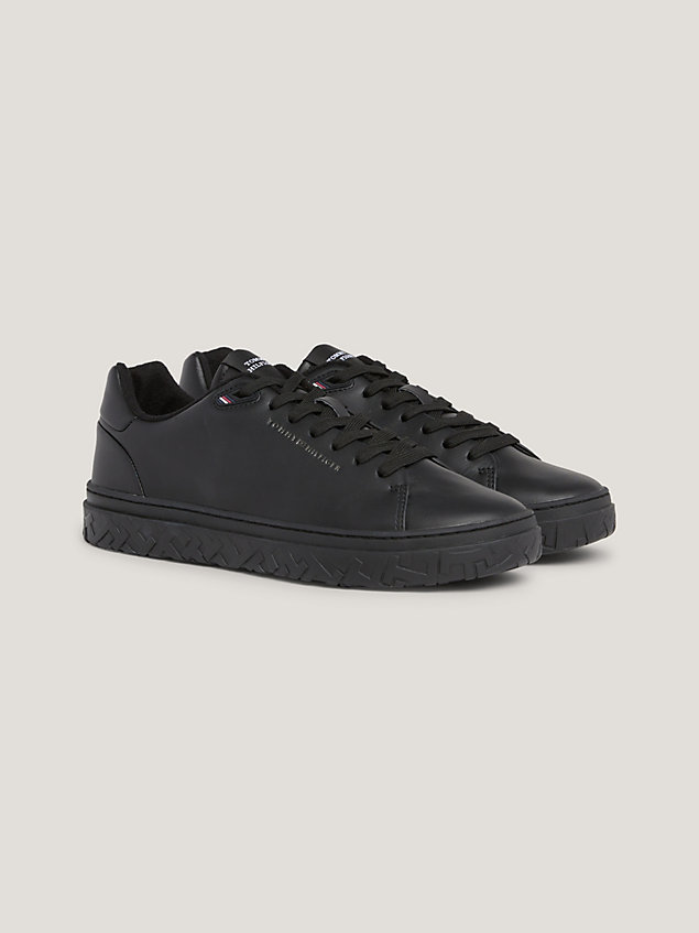 black leather th monogram cupsole trainers for men tommy hilfiger