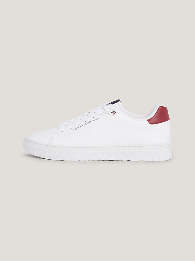 white leather th monogram cupsole trainers for men tommy hilfiger