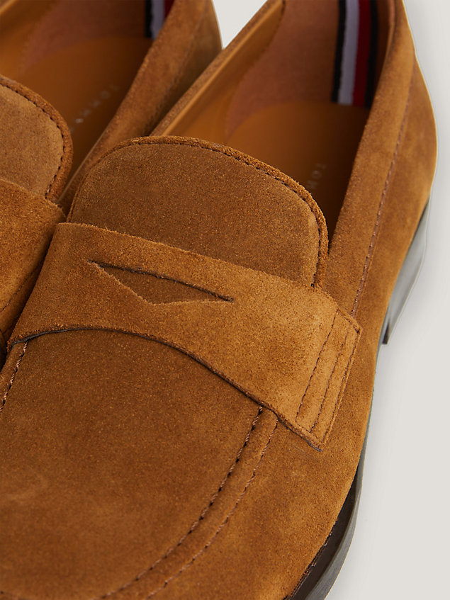 brown suede slip-on loafers for men tommy hilfiger