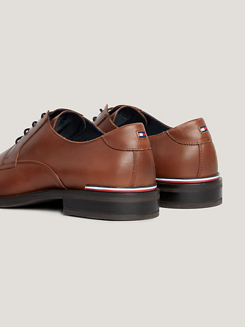 brown leather lace-up derby shoes for men tommy hilfiger