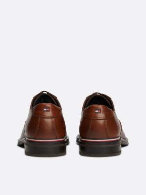 brown leather signature tape derby shoes for men tommy hilfiger