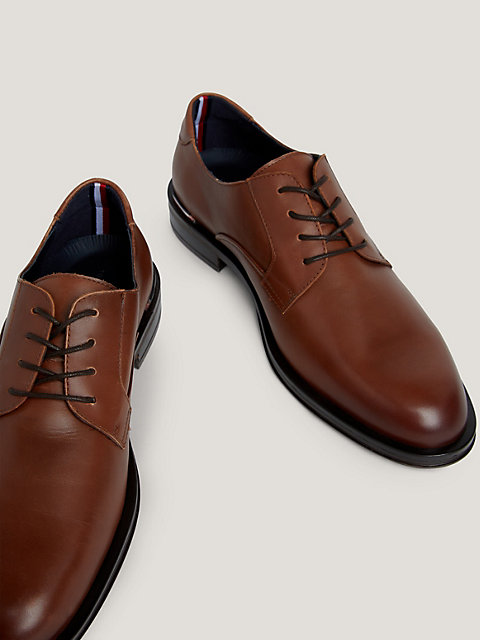 brown leather lace-up derby shoes for men tommy hilfiger