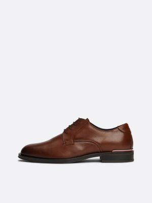 brown leather signature tape derby shoes for men tommy hilfiger