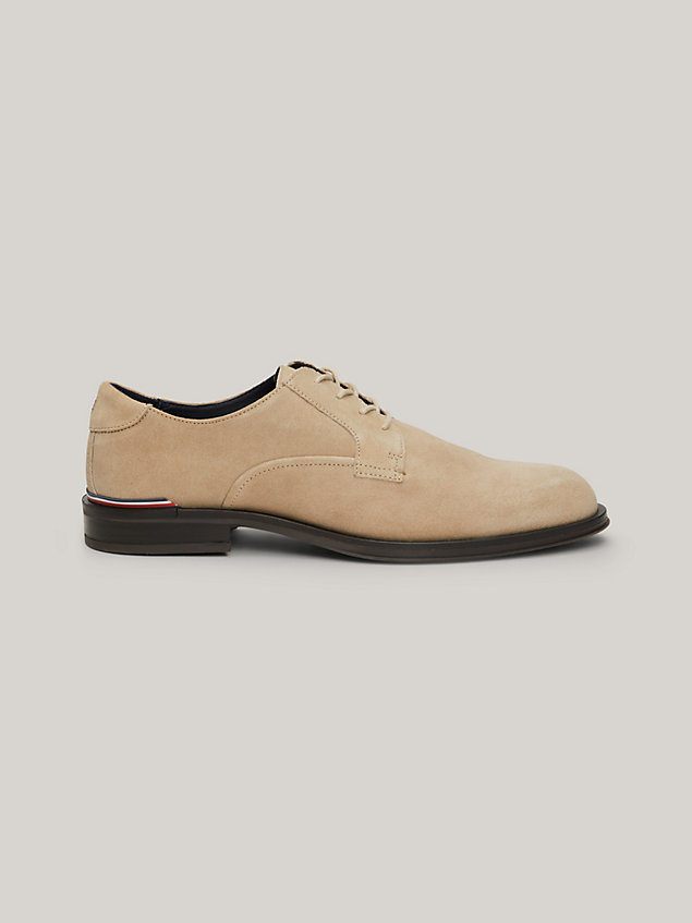 beige signature suede lace-up derby shoes for men tommy hilfiger