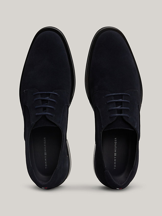 blue signature suede lace-up derby shoes for men tommy hilfiger