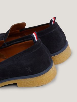 Mocassins en daim monogramme TH Bleu Tommy Hilfiger