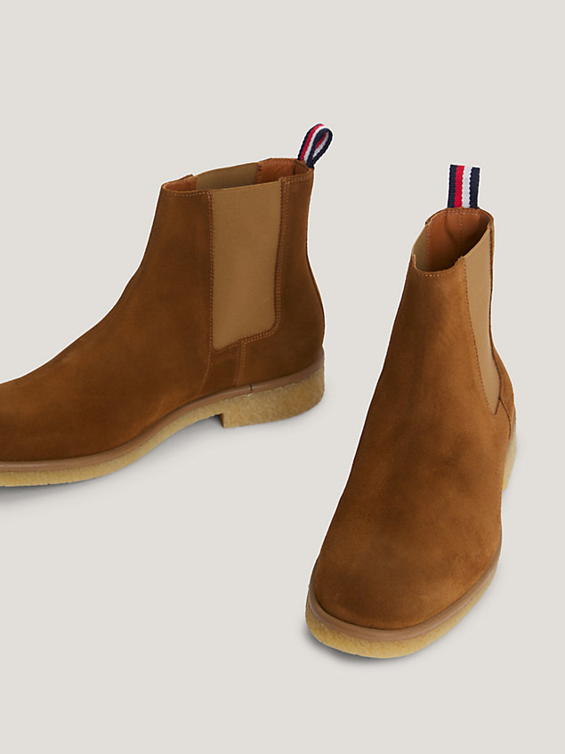 brown suede th monogram chelsea boots for men tommy hilfiger