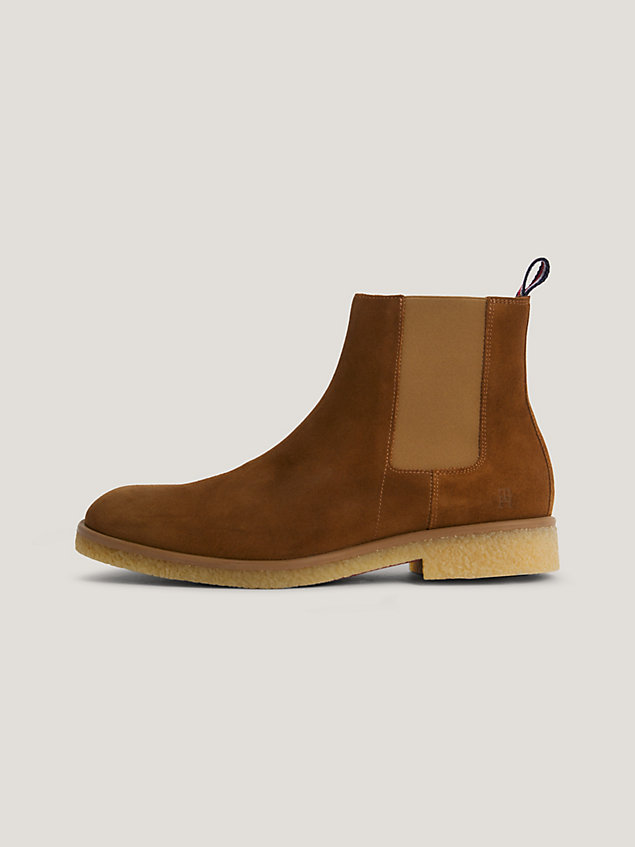 brown suede th monogram chelsea boots for men tommy hilfiger