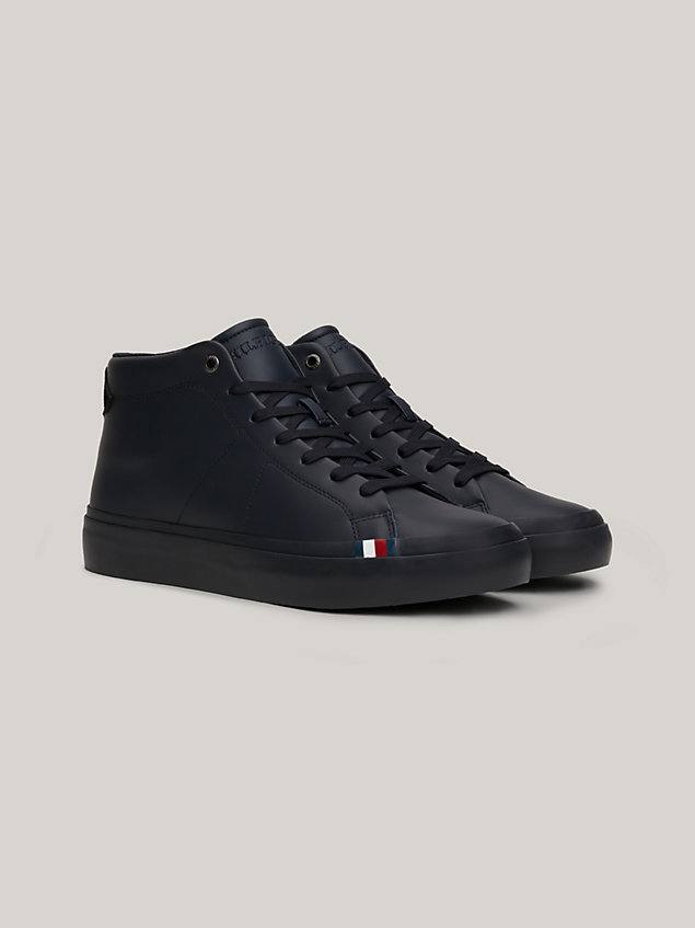 blue premium leather th monogram trainers for men tommy hilfiger