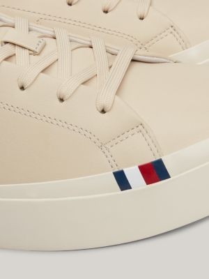 Premium Leather TH Monogram Trainers | Beige | Tommy Hilfiger