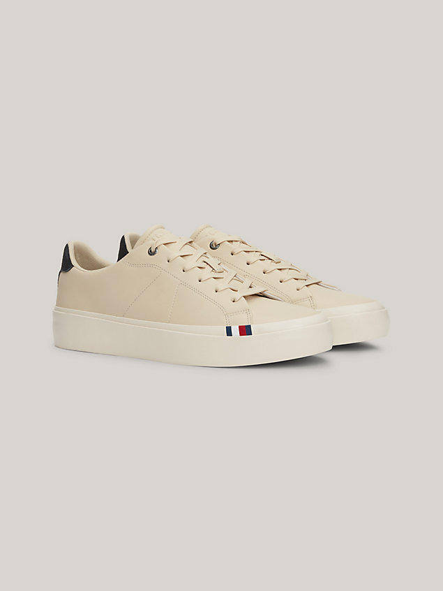 beige premium leather th monogram trainers for men tommy hilfiger
