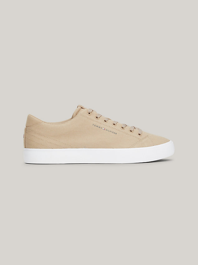 beige essential canvas lace-up trainers for men tommy hilfiger