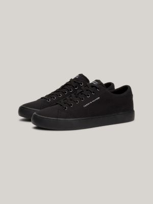 black essential lace-up canvas-sneaker für herren - tommy hilfiger