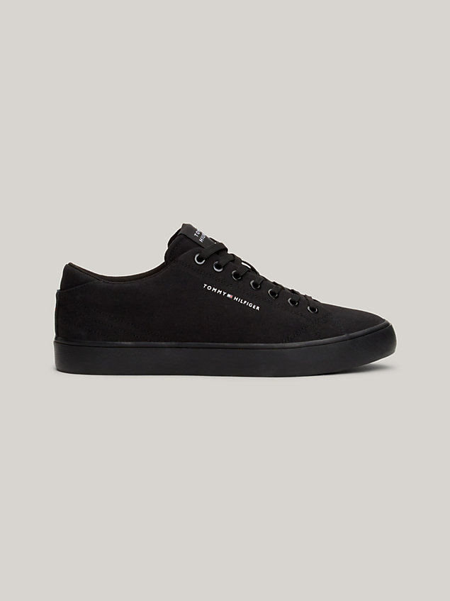 black essential canvas lace-up trainers for men tommy hilfiger
