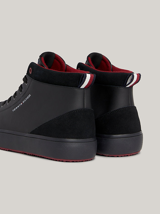 black leather fine-cleat high-top trainers for men tommy hilfiger