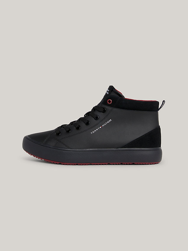 black leather fine-cleat high-top trainers for men tommy hilfiger