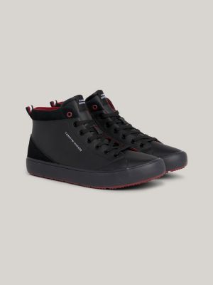 Tommy Hilfiger Corporate Black Leather Mens Sneakers