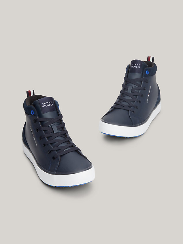 blue leather fine-cleat high-top trainers for men tommy hilfiger