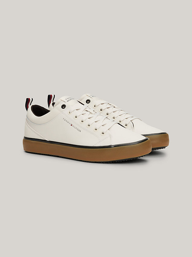 grey leather lace-up cleat trainers for men tommy hilfiger