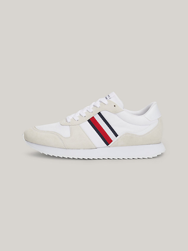 white essential signature tape cleat suede runner trainers for men tommy hilfiger