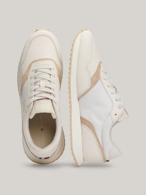 beige runner-ledersneaker mit th-monogramm für herren - tommy hilfiger