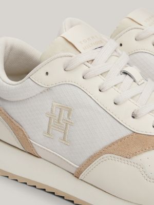 Leren hardloopsneaker met TH monogram Beige Tommy Hilfiger