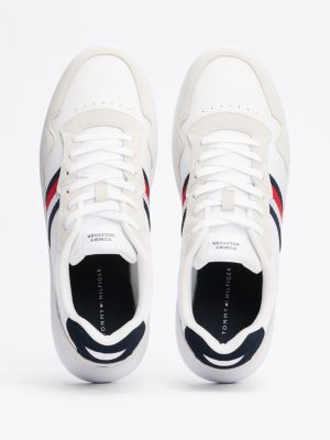 white lightweight suede cupsole trainers for men tommy hilfiger