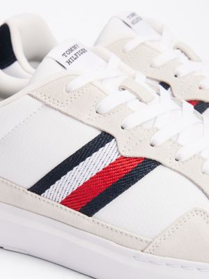 white lightweight suede cupsole trainers for men tommy hilfiger