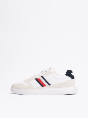 wit lichtgewicht cupsole-sneaker van suède voor heren - tommy hilfiger