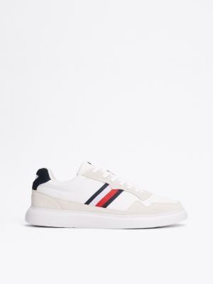 white lightweight suede cupsole trainers for men tommy hilfiger