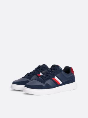 blue lightweight suede cupsole trainers for men tommy hilfiger