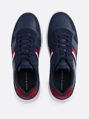 blue lightweight suede cupsole trainers for men tommy hilfiger